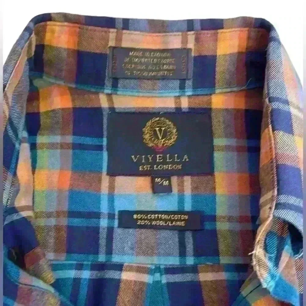 Men’s Viyella Wool and Cotton Plaid Long Sleeve Button Down - Size Medium - Picture 5 of 12